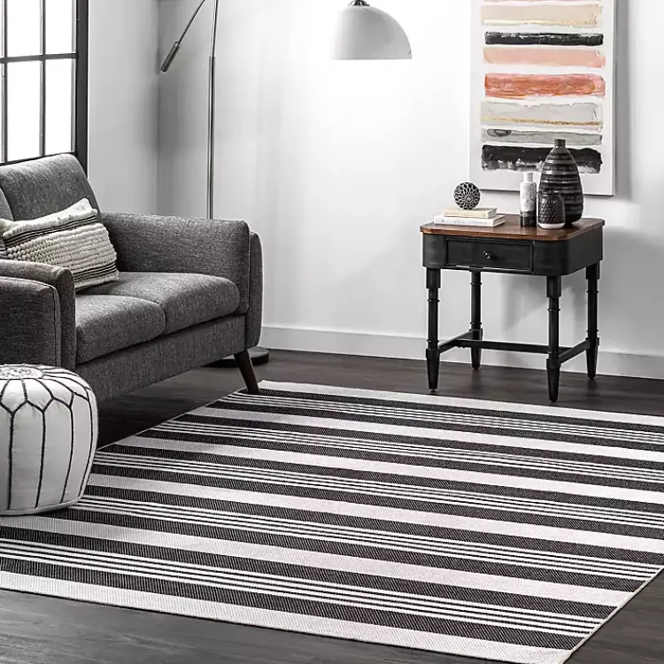 Area Rugs-Kirklands Home Black and White Striped Washable Area Rug, 4x6