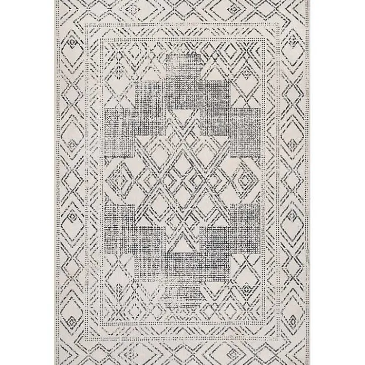 Area Rugs-Kirklands Home Gray Geometric Medallion Washable Runner