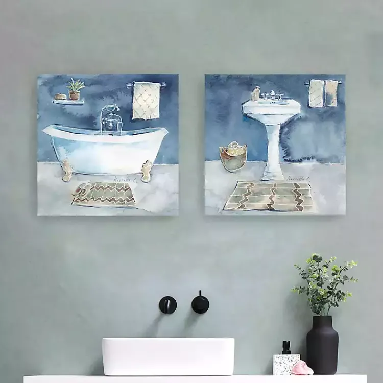 Canvas Art-Kirklands Home Watercolor Bathroom Canvas Art Prints, Set of 2
