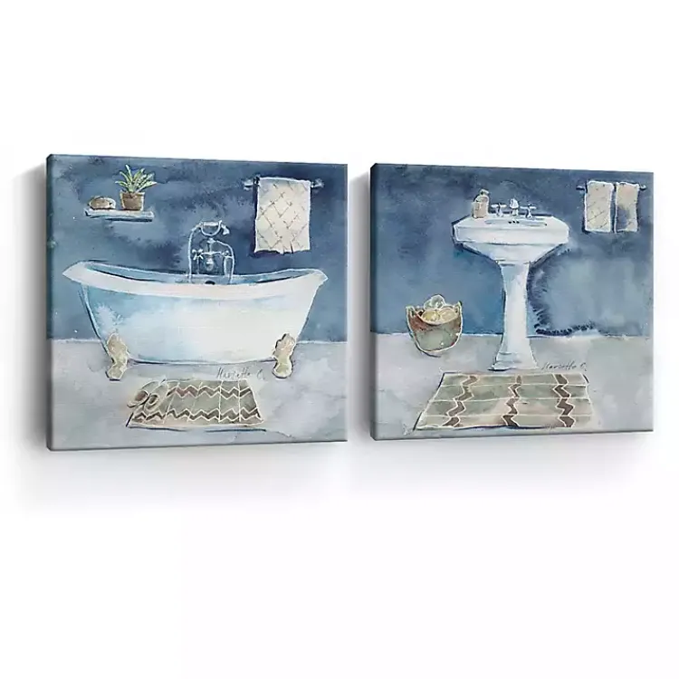 Canvas Art-Kirklands Home Watercolor Bathroom Canvas Art Prints, Set of 2