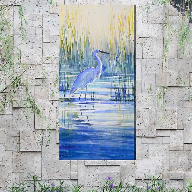 Outdoor Wall Decor-Kirklands Home Blue Crane Outdoor Canvas Art Print, 24x48 in.