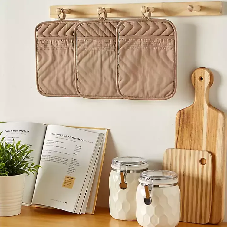 Kitchen Accessories-Kirklands Home Stone Quilted 3-pc. Potholder Set Brown