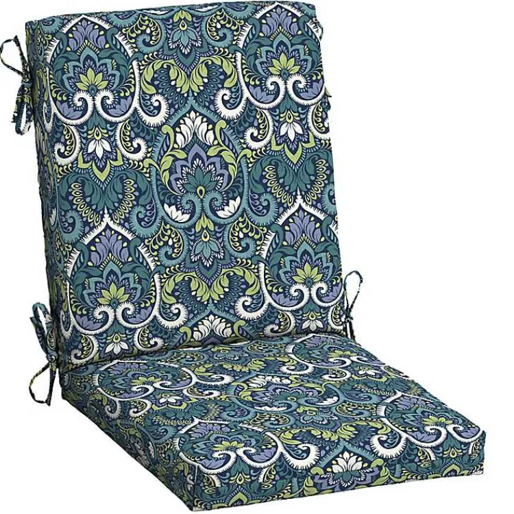 Outdoor Cushions & Pillows-Kirklands Home Sapphire Damask Luxe Outdoor Dining Chair Cushion Blue