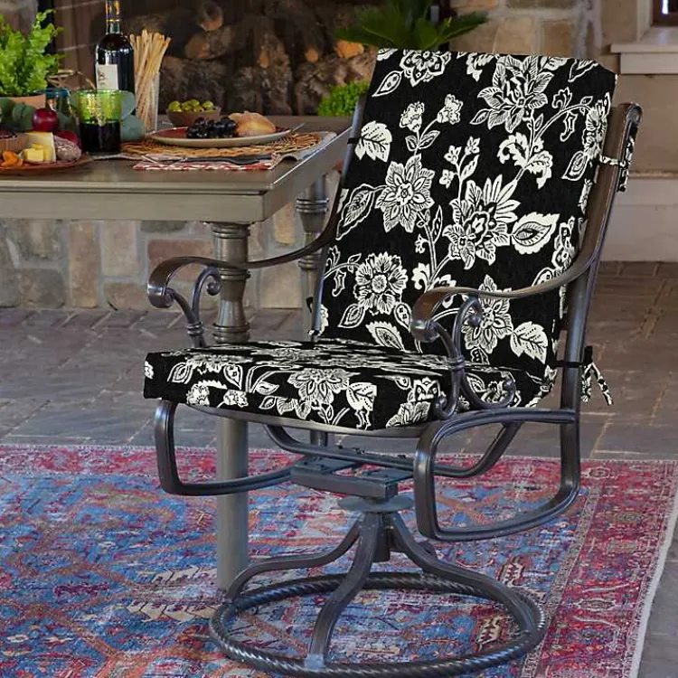 Outdoor Cushions & Pillows-Kirklands Home Ashland Jacobean Luxe Outdoor Dining Chair Cushion Black
