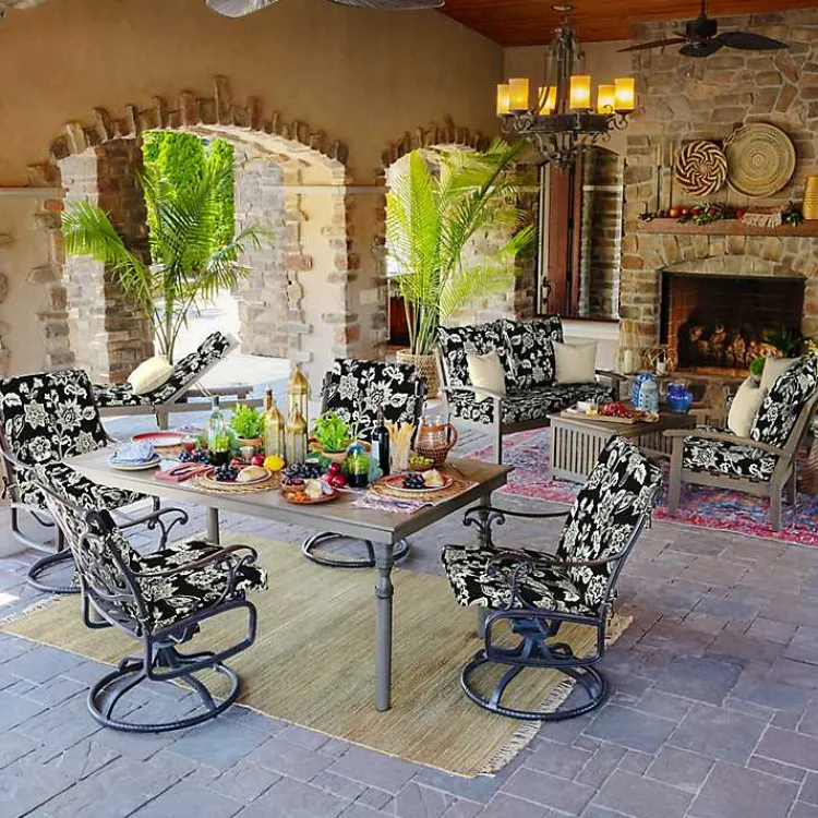 Outdoor Cushions & Pillows-Kirklands Home Ashland Jacobean Luxe Outdoor Dining Chair Cushion Black