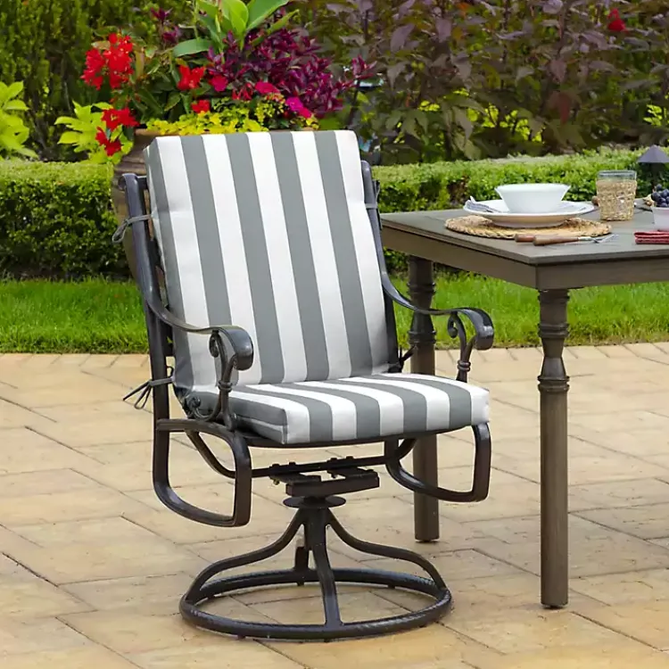 Outdoor Cushions & Pillows-Kirklands Home Stone Stripe Luxe Outdoor Dining Chair Cushion Gray