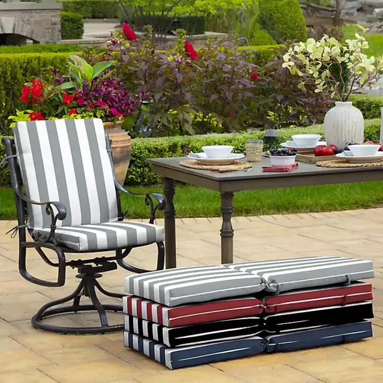 Outdoor Cushions & Pillows-Kirklands Home Stone Stripe Luxe Outdoor Dining Chair Cushion Gray