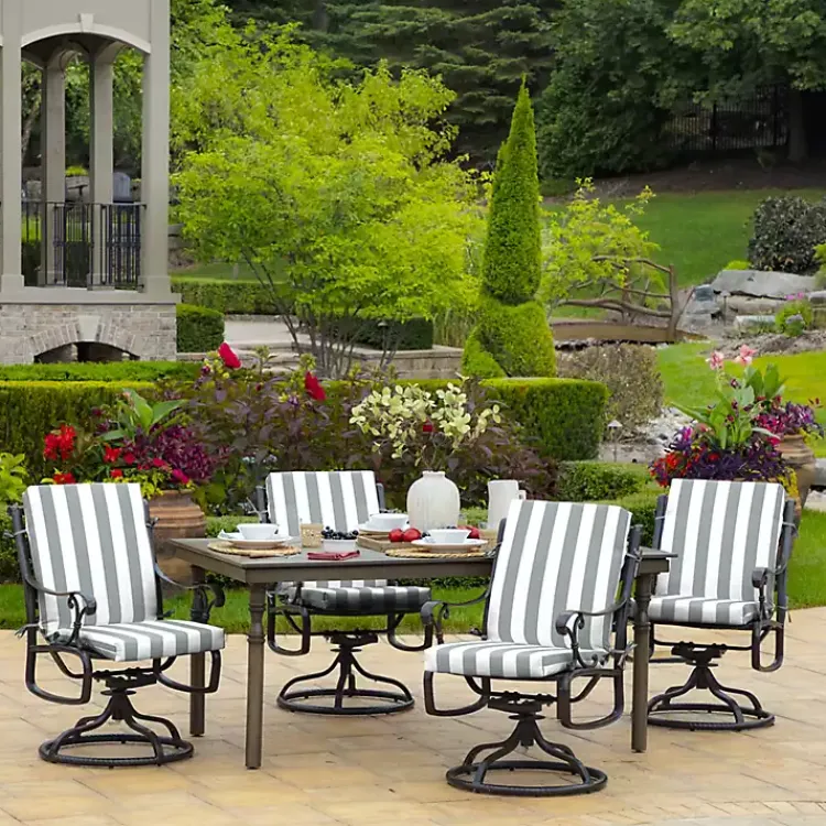 Outdoor Cushions & Pillows-Kirklands Home Stone Stripe Luxe Outdoor Dining Chair Cushion Gray