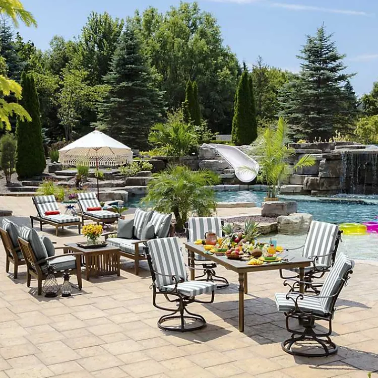 Outdoor Cushions & Pillows-Kirklands Home Stone Stripe Luxe Outdoor Dining Chair Cushion Gray