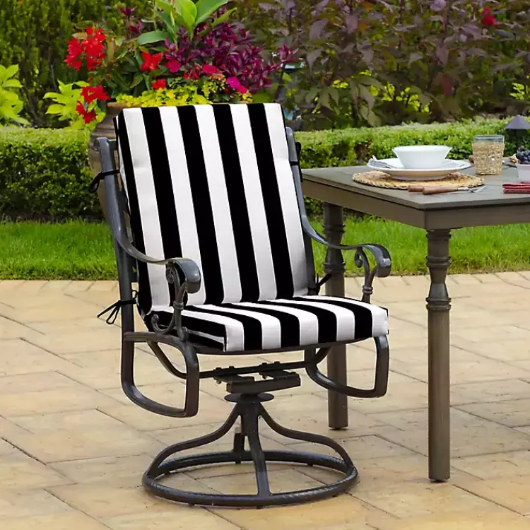 Outdoor Cushions & Pillows-Kirklands Home Stripe Luxe Outdoor Dining Chair Cushion Black