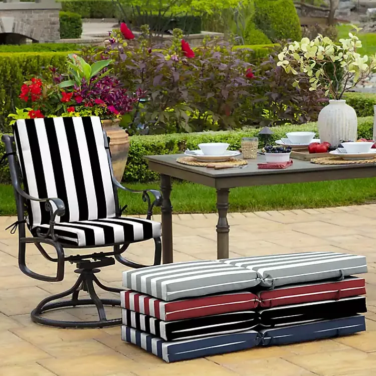 Outdoor Cushions & Pillows-Kirklands Home Stripe Luxe Outdoor Dining Chair Cushion Black