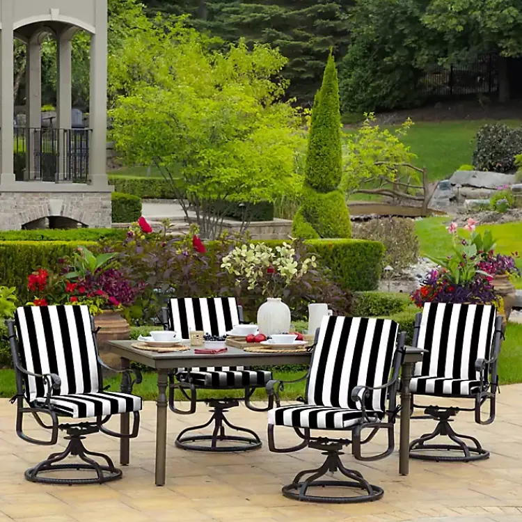 Outdoor Cushions & Pillows-Kirklands Home Stripe Luxe Outdoor Dining Chair Cushion Black