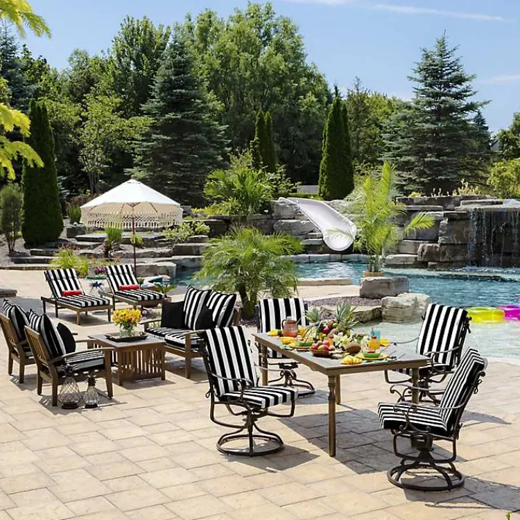 Outdoor Cushions & Pillows-Kirklands Home Stripe Luxe Outdoor Dining Chair Cushion Black