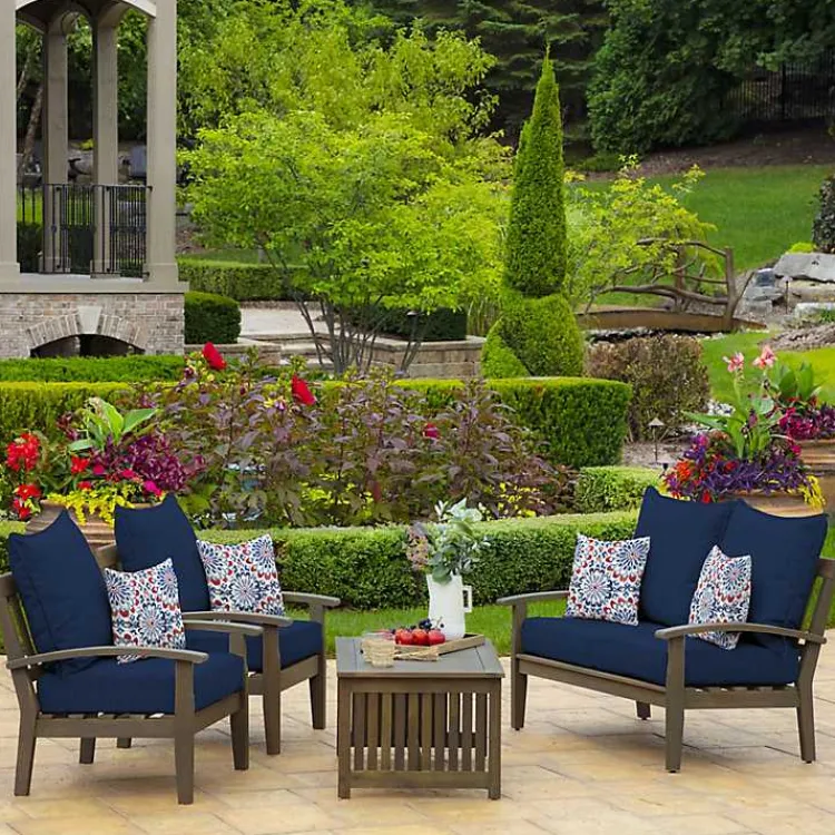 Outdoor Cushions & Pillows-Kirklands Home Sapphire Texture Outdoor Deep Seat Cushions Blue