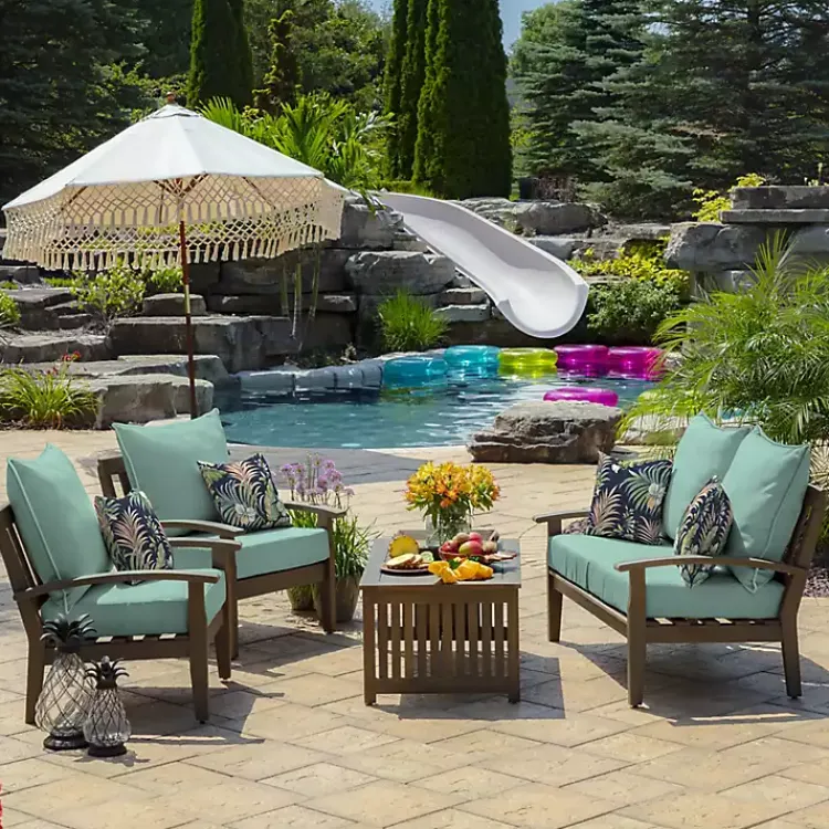 Outdoor Cushions & Pillows-Kirklands Home Aqua Leala Texture Outdoor Deep Seat Cushions Blue