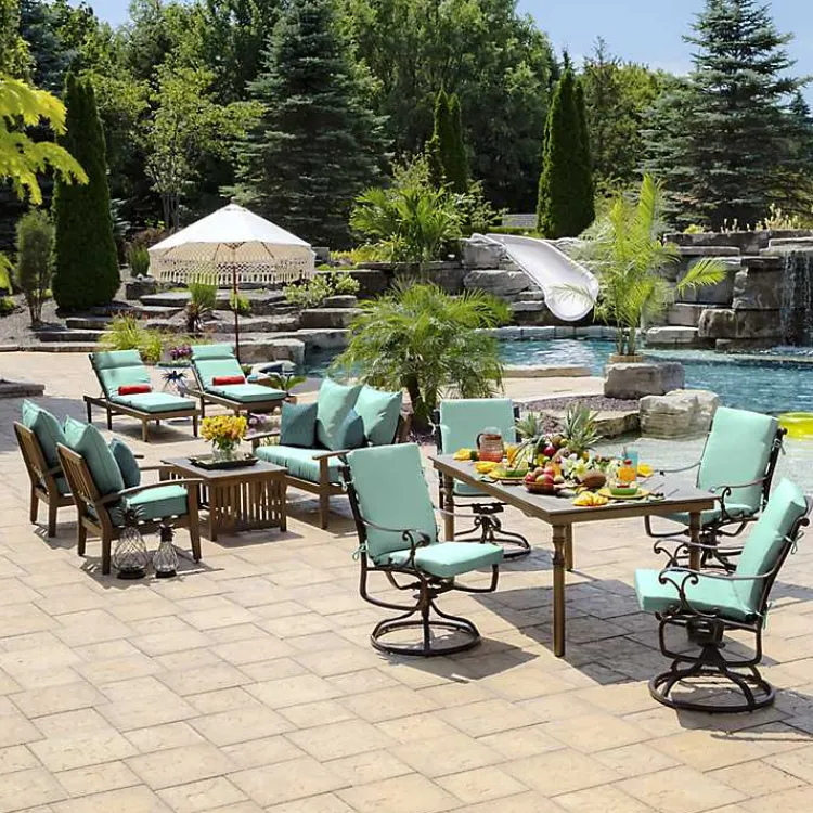 Outdoor Cushions & Pillows-Kirklands Home Aqua Leala Texture Outdoor Deep Seat Cushions Blue