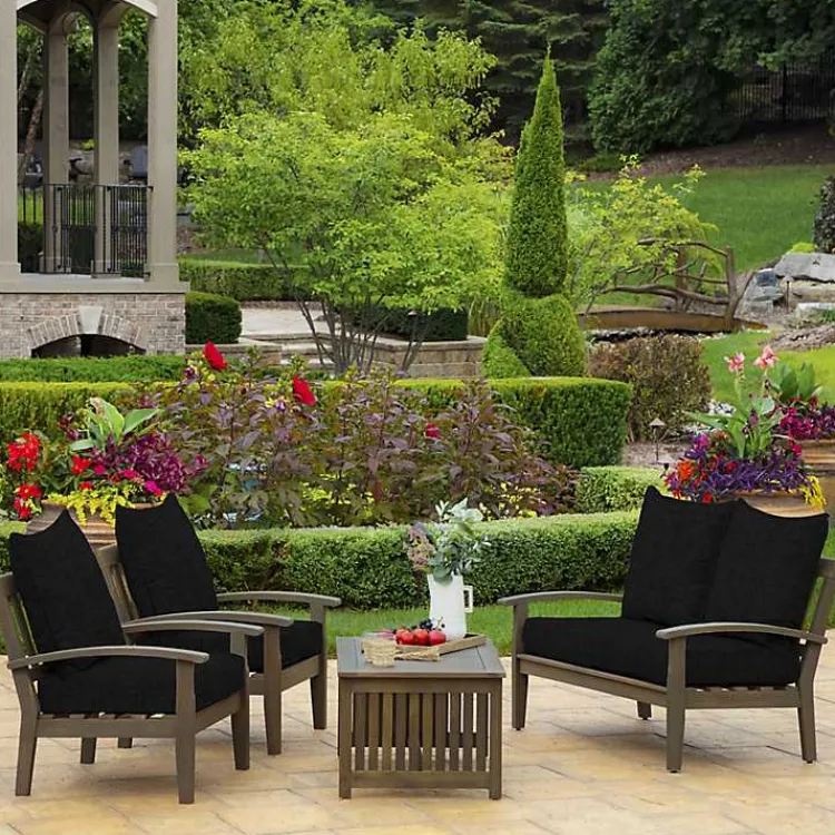 Outdoor Cushions & Pillows-Kirklands Home Leala Texture Outdoor Deep Seat Cushions Black