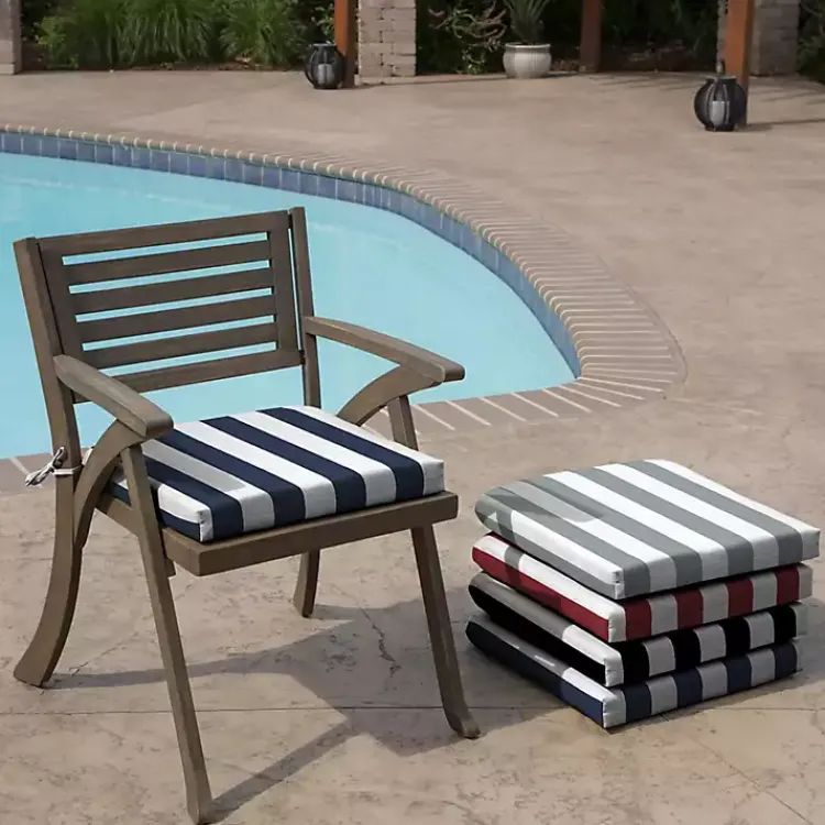 Outdoor Cushions & Pillows-Kirklands Home Sapphire Cabana Stripe Outdoor Seat Cushion Blue