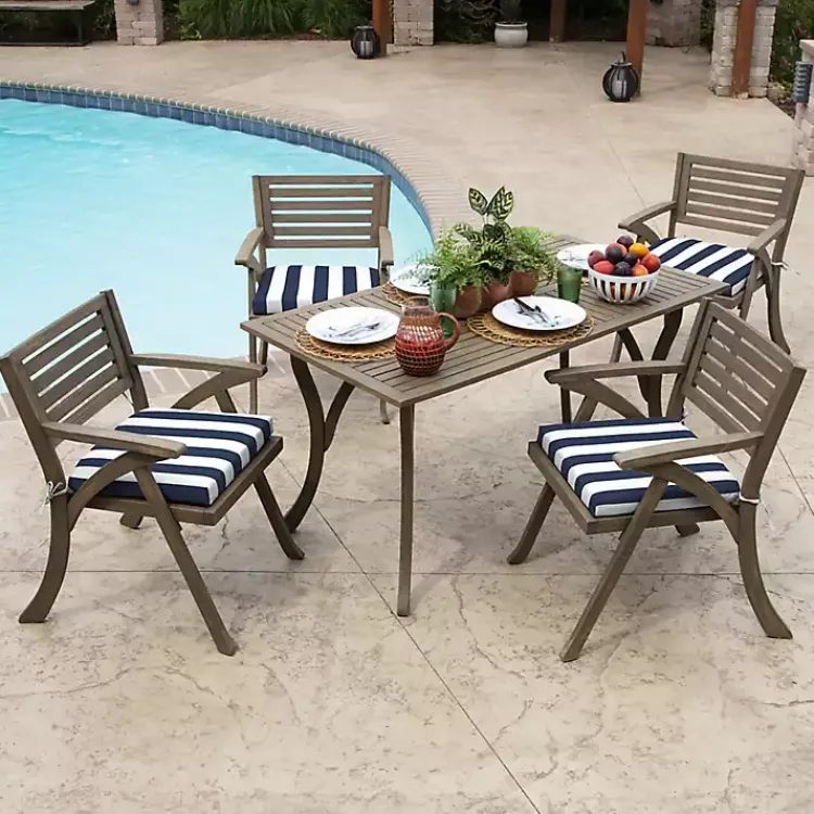 Outdoor Cushions & Pillows-Kirklands Home Sapphire Cabana Stripe Outdoor Seat Cushion Blue