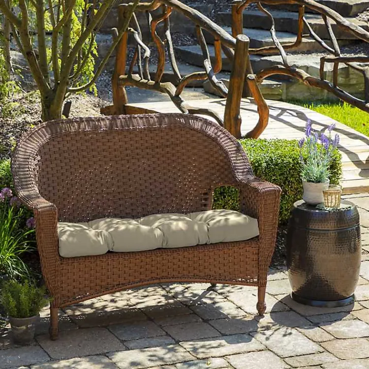 Outdoor Cushions & Pillows-Kirklands Home Taupe Leala Texture Wicker Settee Cushion Tan