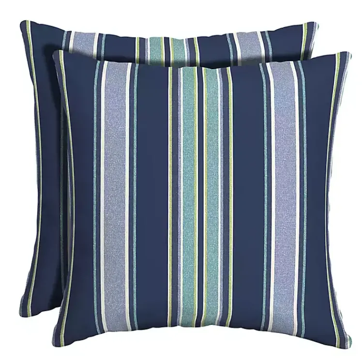 Outdoor Cushions & Pillows-Kirklands Home Sapphire Stripe Outdoor Pillows, Set of 2