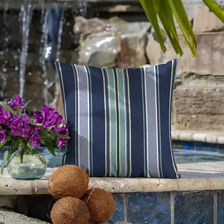 Outdoor Cushions & Pillows-Kirklands Home Sapphire Stripe Outdoor Pillows, Set of 2