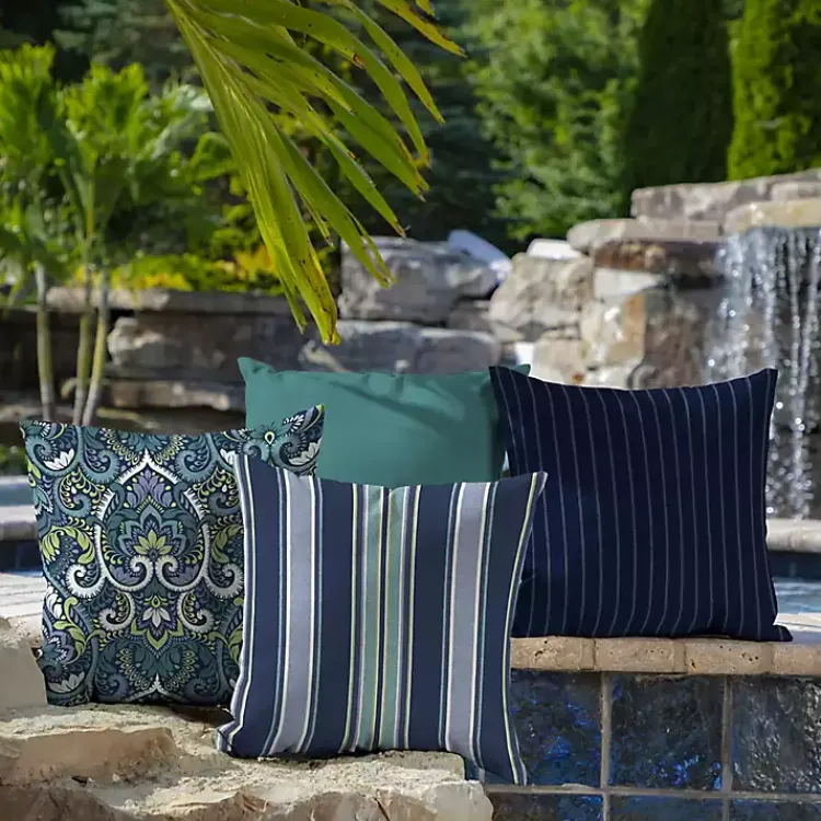 Outdoor Cushions & Pillows-Kirklands Home Sapphire Stripe Outdoor Pillows, Set of 2