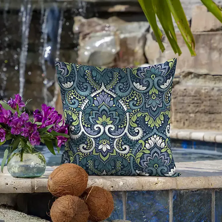 Outdoor Cushions & Pillows-Kirklands Home Sapphire Damask Outdoor Pillows, Set of 2