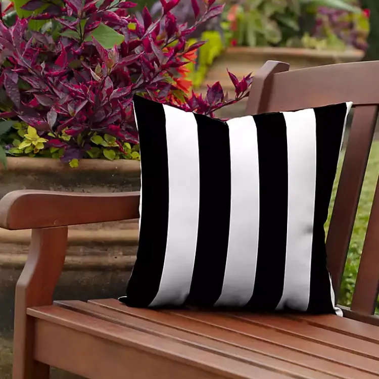 Outdoor Cushions & Pillows-Kirklands Home Cabana Stripe Outdoor Pillow, 16 in. Black