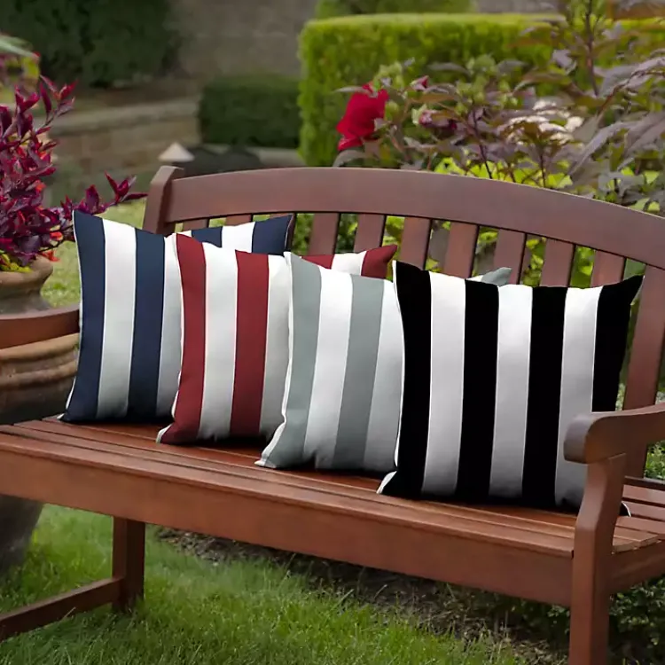 Outdoor Cushions & Pillows-Kirklands Home Cabana Stripe Outdoor Pillow, 16 in. Black