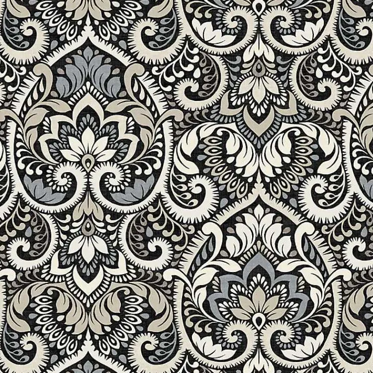 Outdoor Cushions & Pillows-Kirklands Home Aurora Damask Outdoor Pillow Black