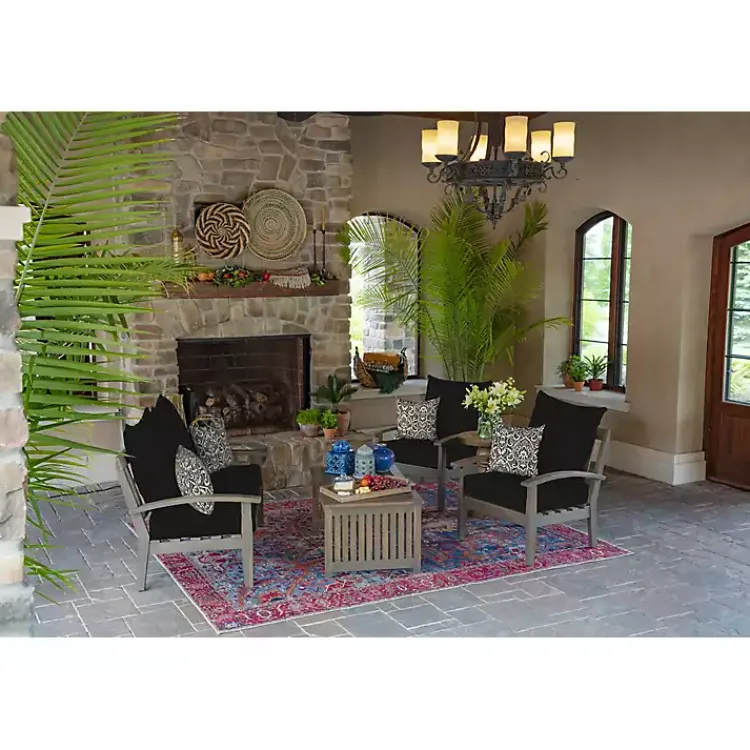 Outdoor Cushions & Pillows-Kirklands Home Aurora Damask Outdoor Pillow Black