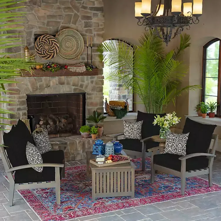 Outdoor Cushions & Pillows-Kirklands Home Aurora Damask Outdoor Pillow Black