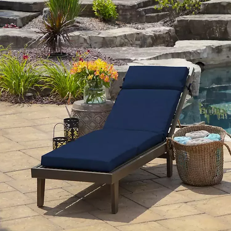 Outdoor Cushions & Pillows-Kirklands Home Sapphire Leala Texture Outdoor Chaise Cushion Blue