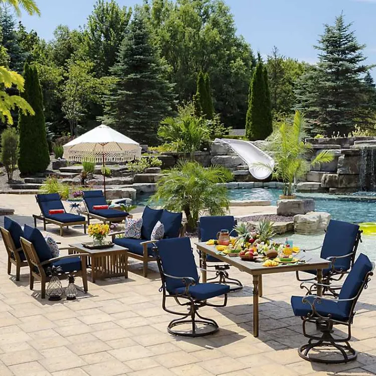 Outdoor Cushions & Pillows-Kirklands Home Sapphire Leala Texture Outdoor Chaise Cushion Blue