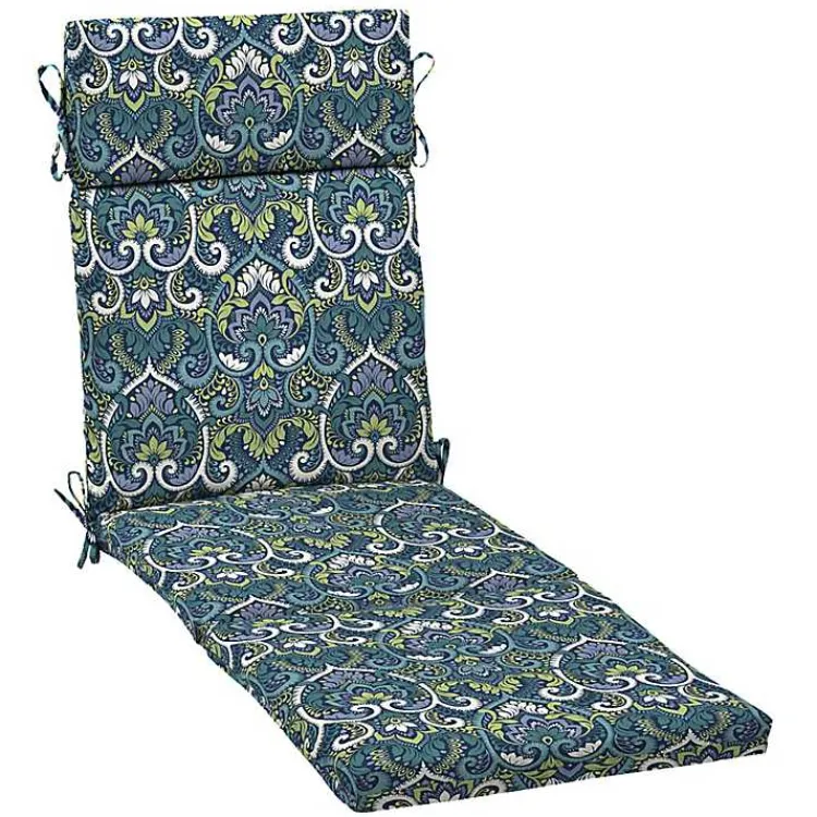 Outdoor Cushions & Pillows-Kirklands Home Sapphire Damask Outdoor Chaise Cushion