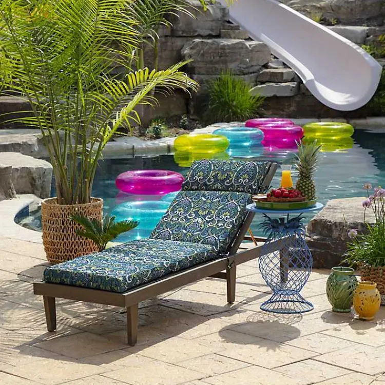 Outdoor Cushions & Pillows-Kirklands Home Sapphire Damask Outdoor Chaise Cushion