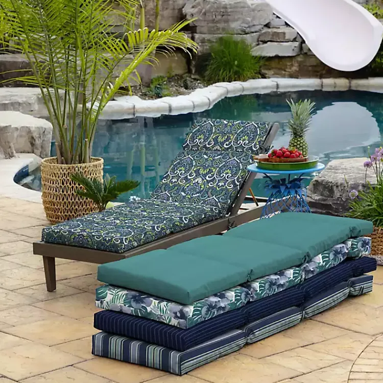Outdoor Cushions & Pillows-Kirklands Home Sapphire Damask Outdoor Chaise Cushion