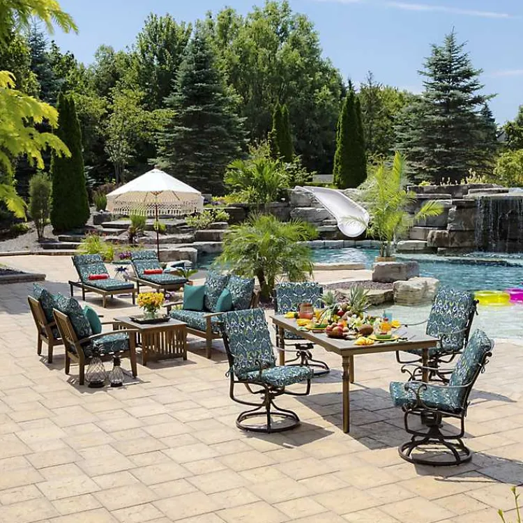 Outdoor Cushions & Pillows-Kirklands Home Sapphire Damask Outdoor Chaise Cushion