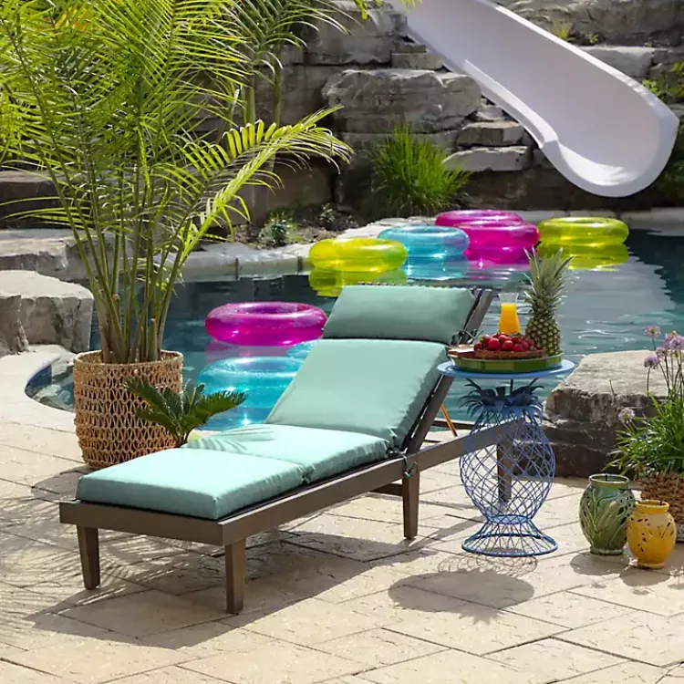 Outdoor Cushions & Pillows-Kirklands Home Aqua Leala Texture Outdoor Chaise Cushion Blue