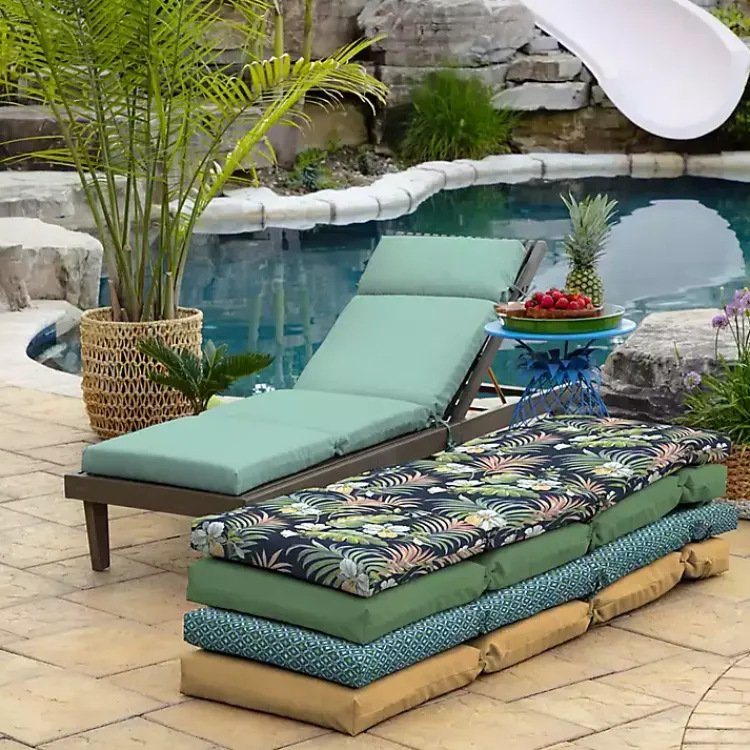 Outdoor Cushions & Pillows-Kirklands Home Aqua Leala Texture Outdoor Chaise Cushion Blue