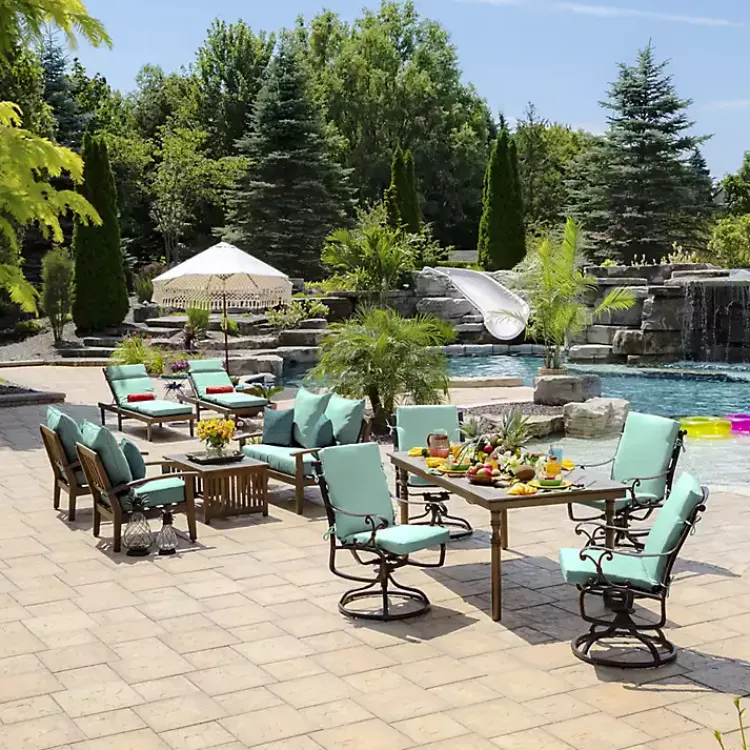 Outdoor Cushions & Pillows-Kirklands Home Aqua Leala Texture Outdoor Chaise Cushion Blue