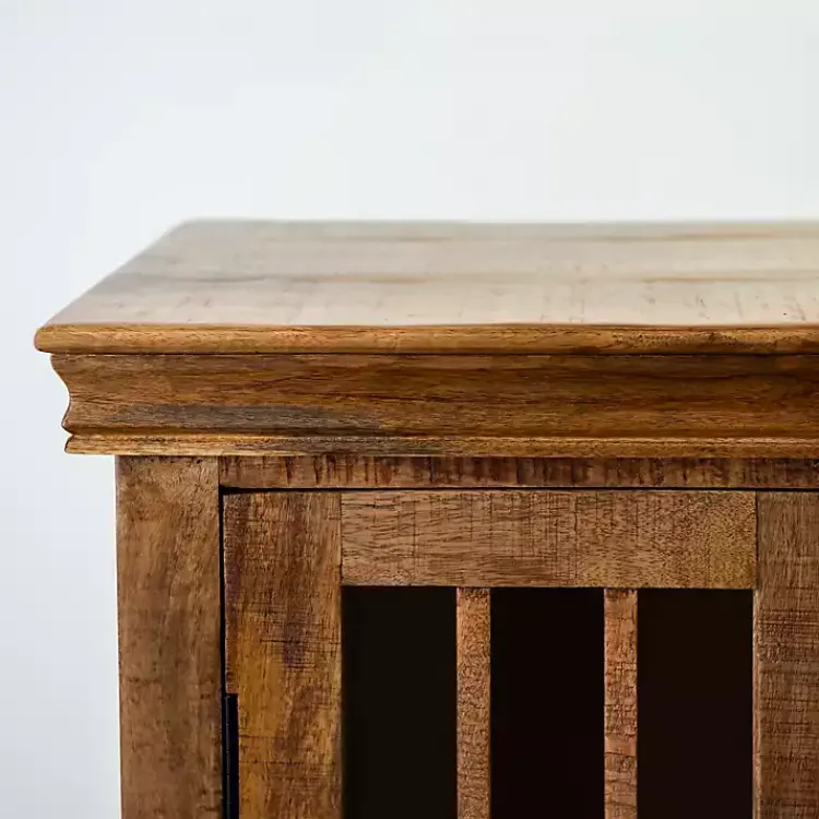 Cabinets & Sideboards-Kirklands Home Charlie Natural Mango Wood Windowpane Cabinet Brown