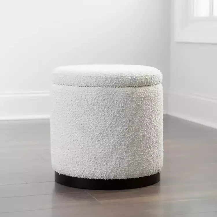 Benches & Ottomans-Kirklands Home Boucle Storage Ottoman White