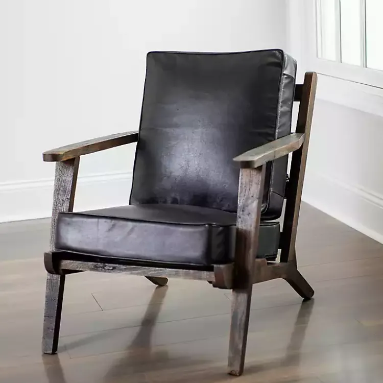 Accent Chairs-Kirklands Home Leather and Wood Accent Chair Black