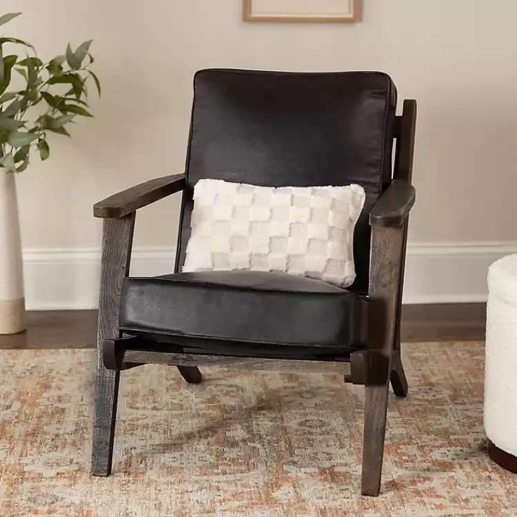 Accent Chairs-Kirklands Home Leather and Wood Accent Chair Black