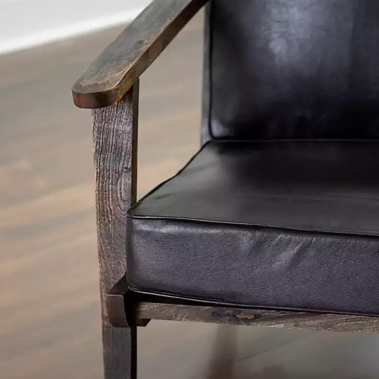 Accent Chairs-Kirklands Home Leather and Wood Accent Chair Black