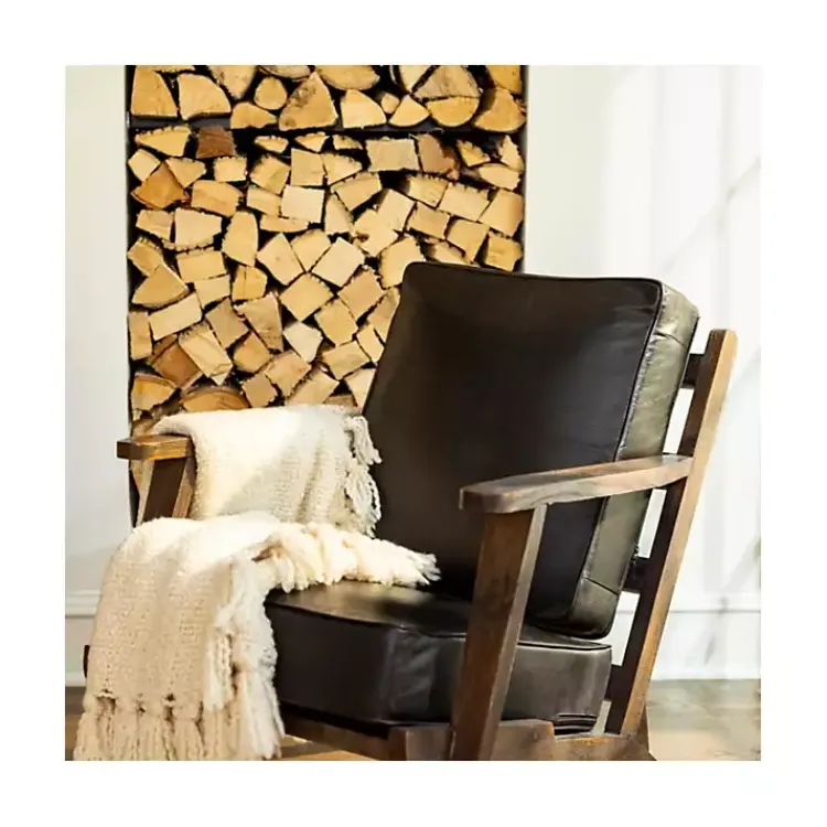 Accent Chairs-Kirklands Home Leather and Wood Accent Chair Black
