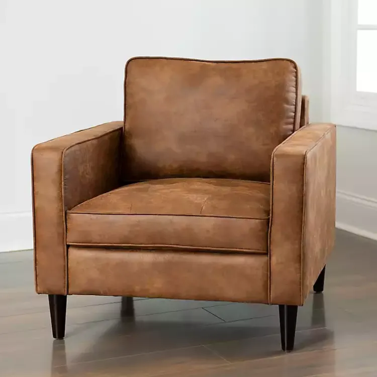 Accent Chairs-Kirklands Home Wyatt Faux Leather Armchair Brown
