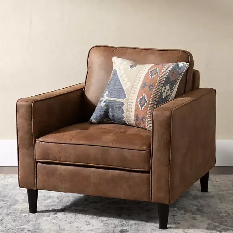 Accent Chairs-Kirklands Home Wyatt Faux Leather Armchair Brown